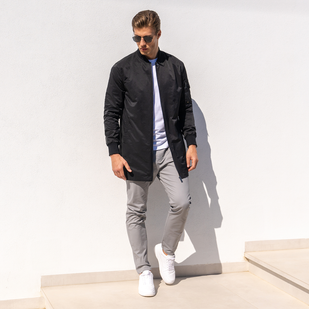 Neves bomberjakke med lang linje - Sort