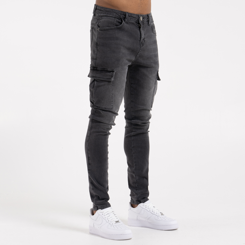 Muric Slim Fit Cargo Jeans - Washed Black