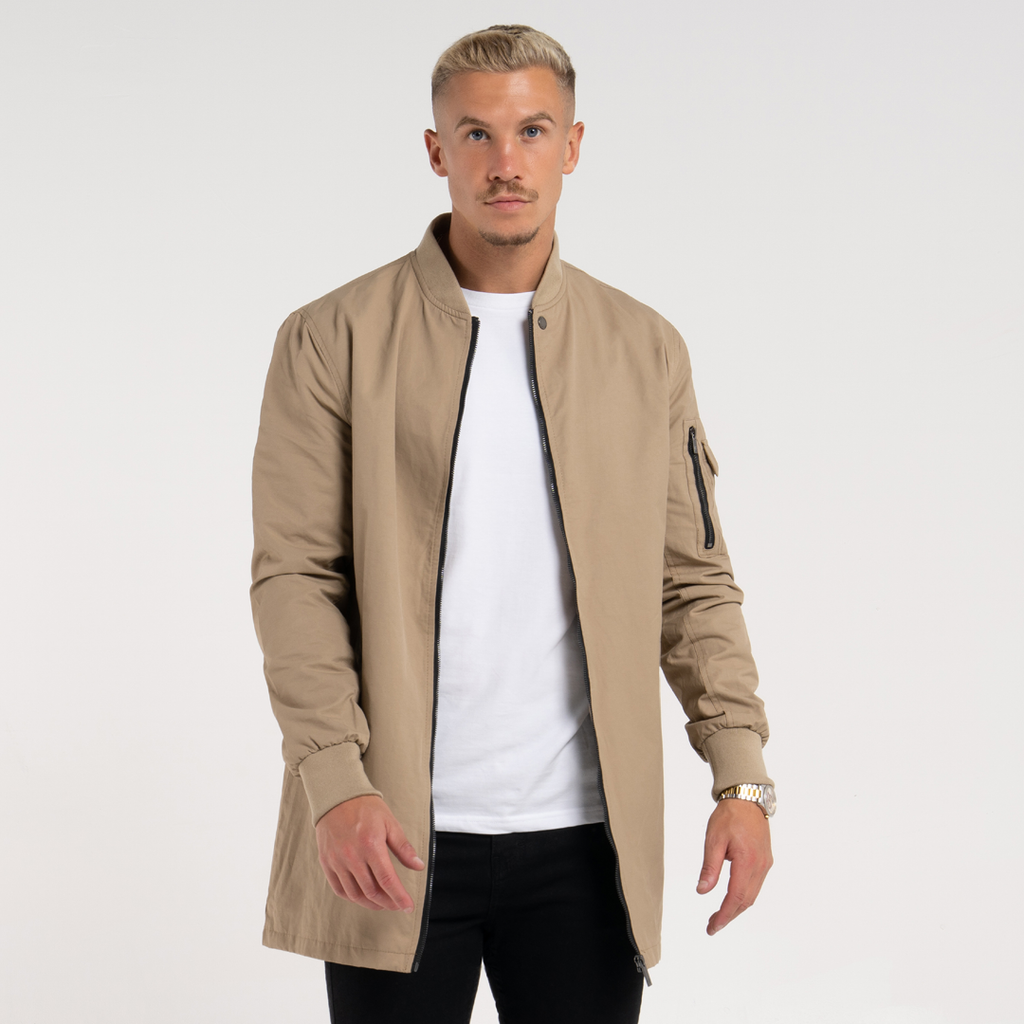 Neves Longline Bomber Jacket Sand