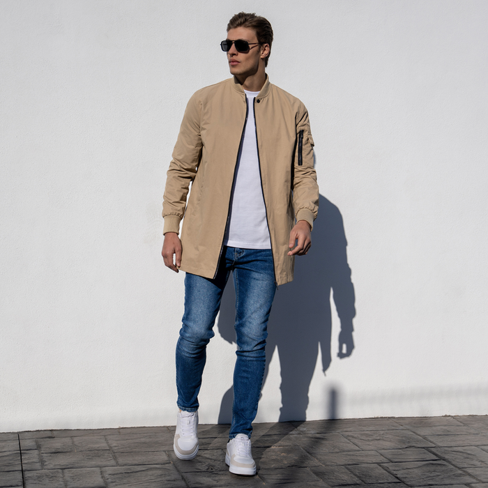 Neves Longline Bomber Jacket - Sand