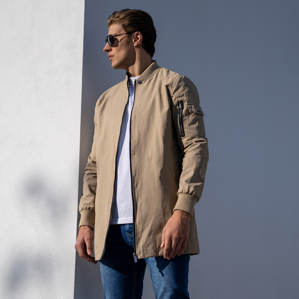 Neves Longline Bomber Jacket - Sand