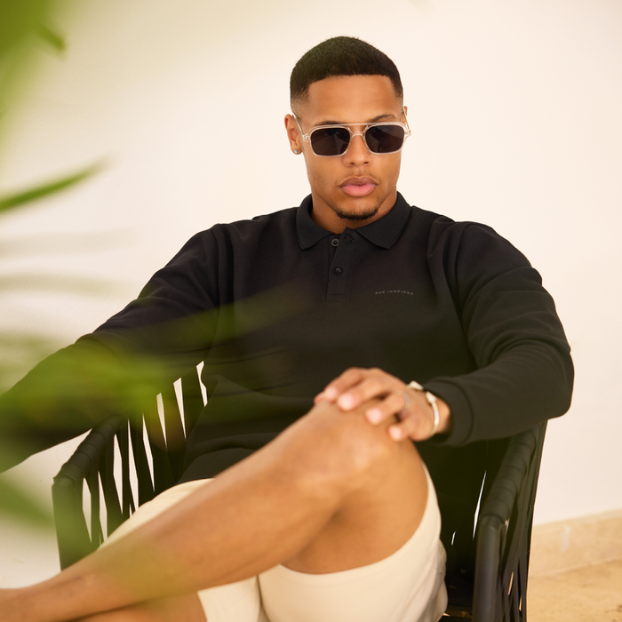 Demme Poloshirt met lange mouwen - Zwart