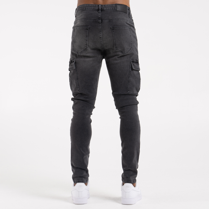 Muric Slim Fit Cargo Jeans - Washed Black