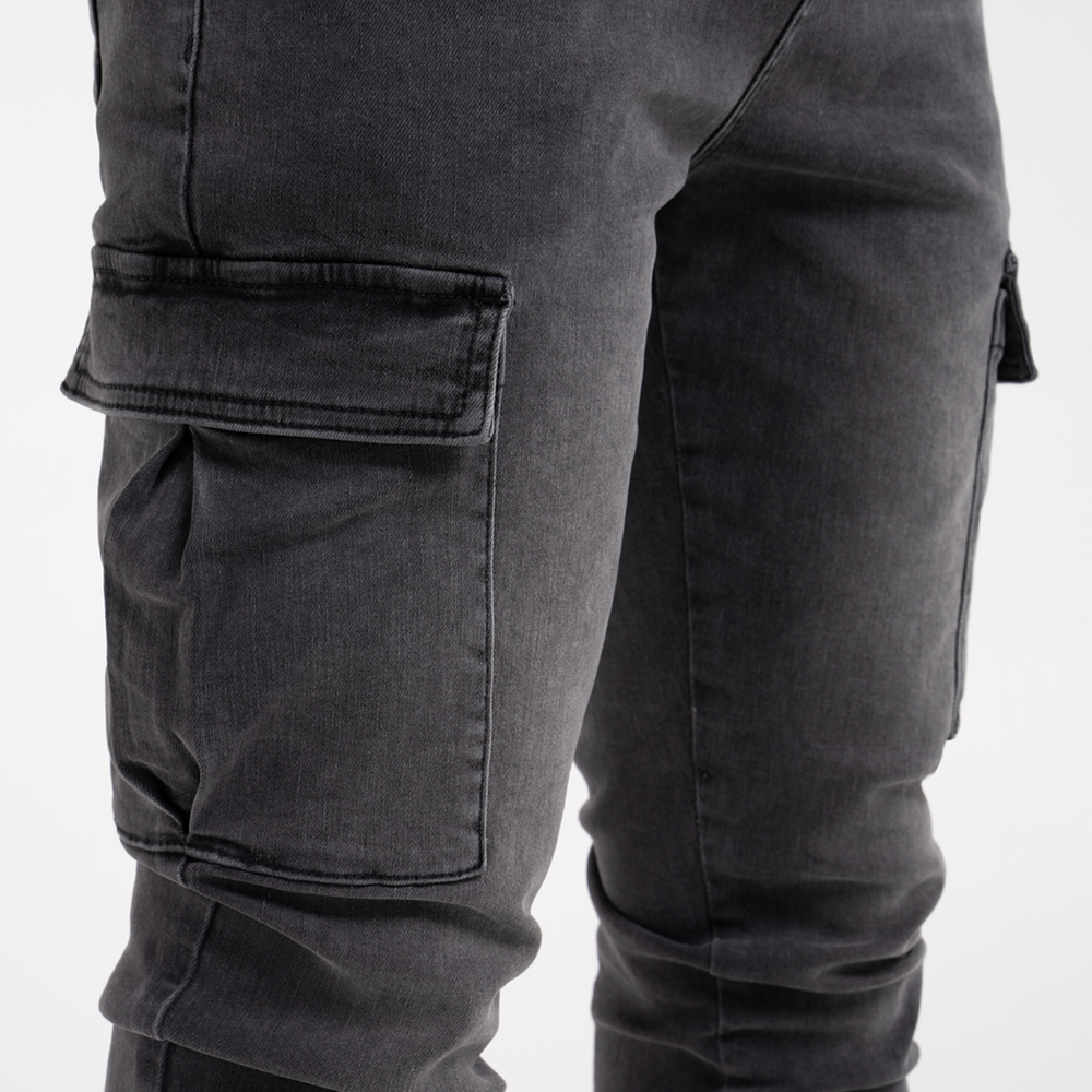 Muric Slim Fit Cargo Jeans - Washed Black