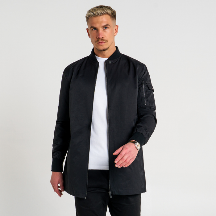 Neves Longline Bomber Jacket - Black