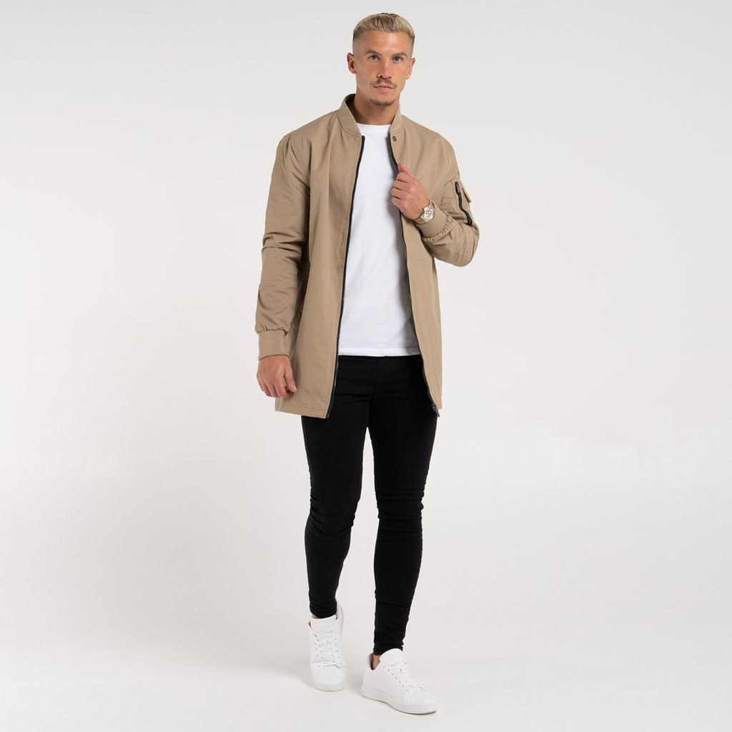 Neves Longline Bomber Jacket Sand
