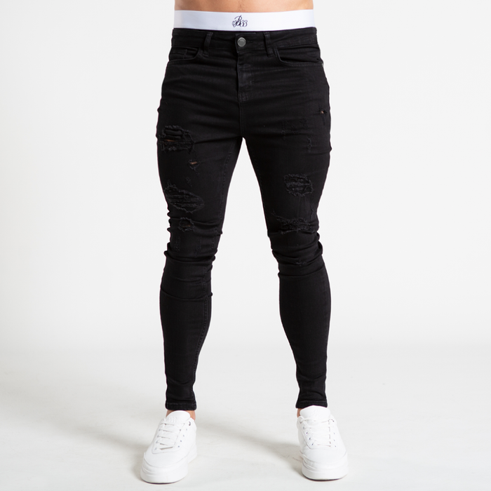 Luca Skinny Stretch Jeans - Distressed Jet Black